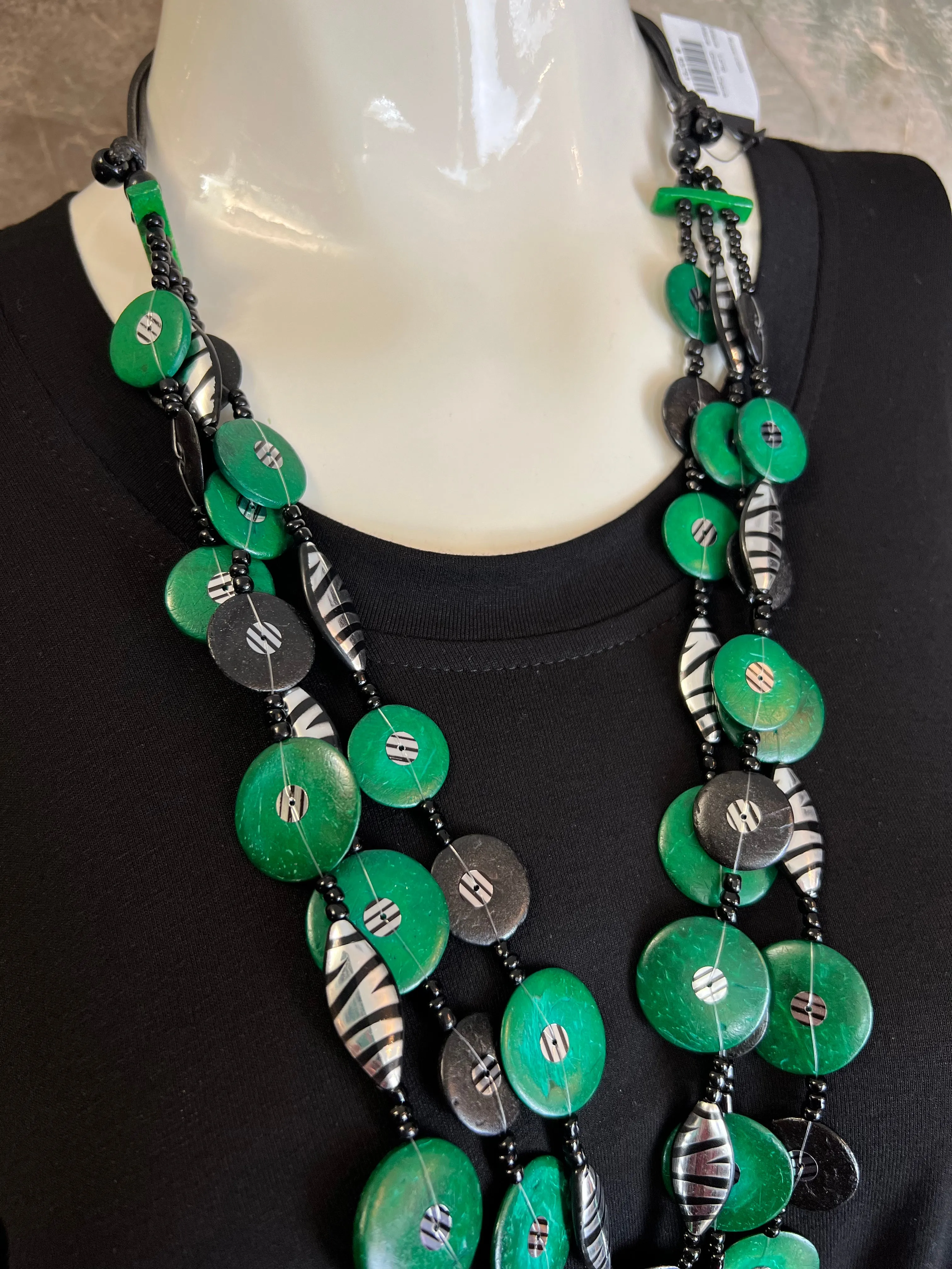 NT367A Multi Strand Necklace-Green