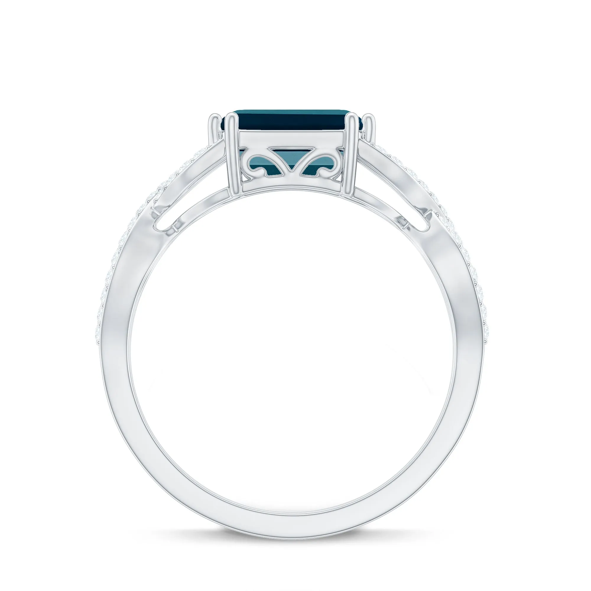 Octagon London Blue Topaz East-West Crossover Ring with Diamond