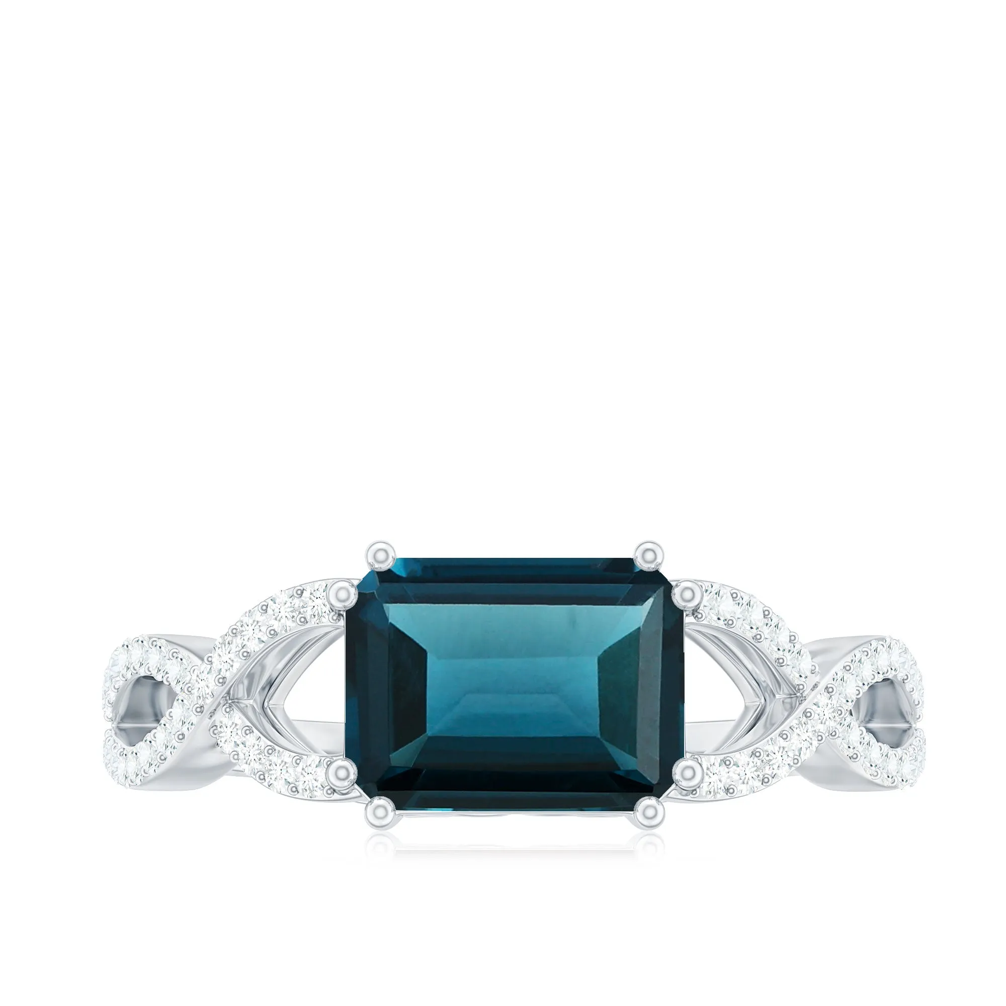 Octagon London Blue Topaz East-West Crossover Ring with Diamond