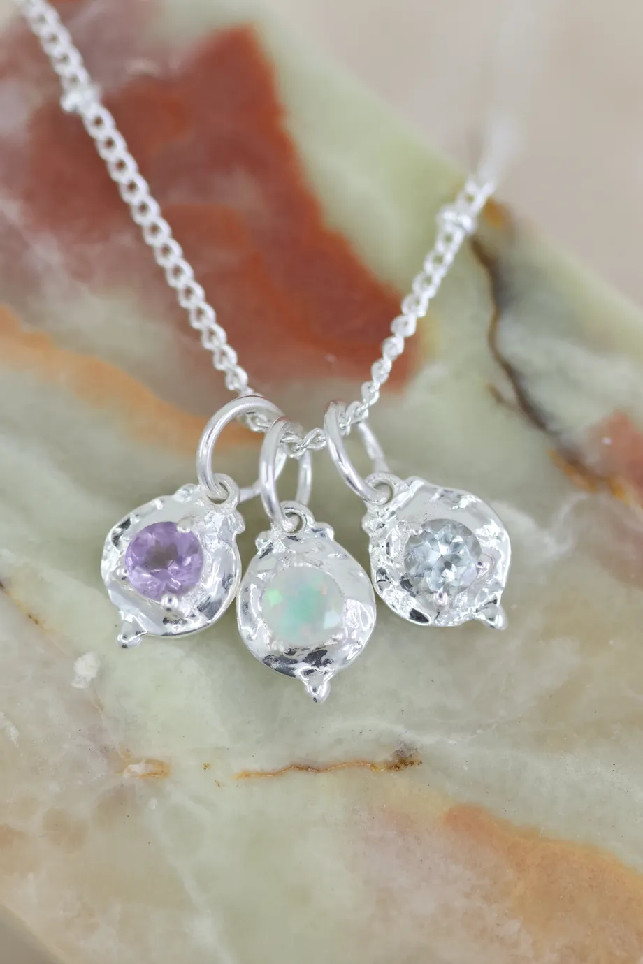 October Opal Silver Birthstone Necklace Charm