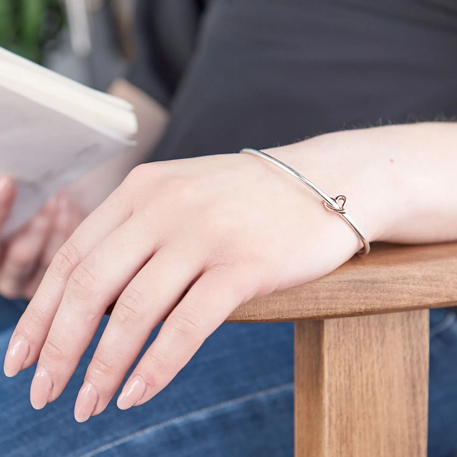 Open Heart Silver & Rose Gold Charm Bangle