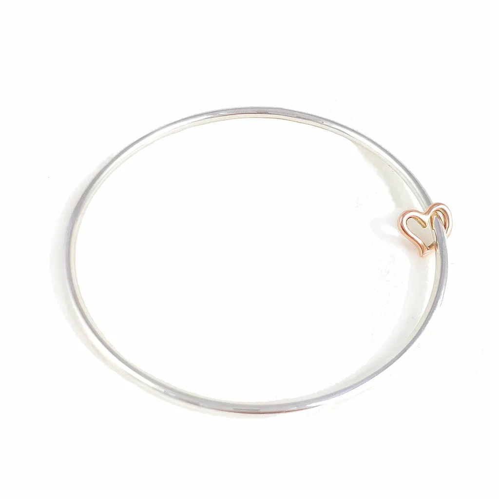 Open Heart Silver & Rose Gold Charm Bangle