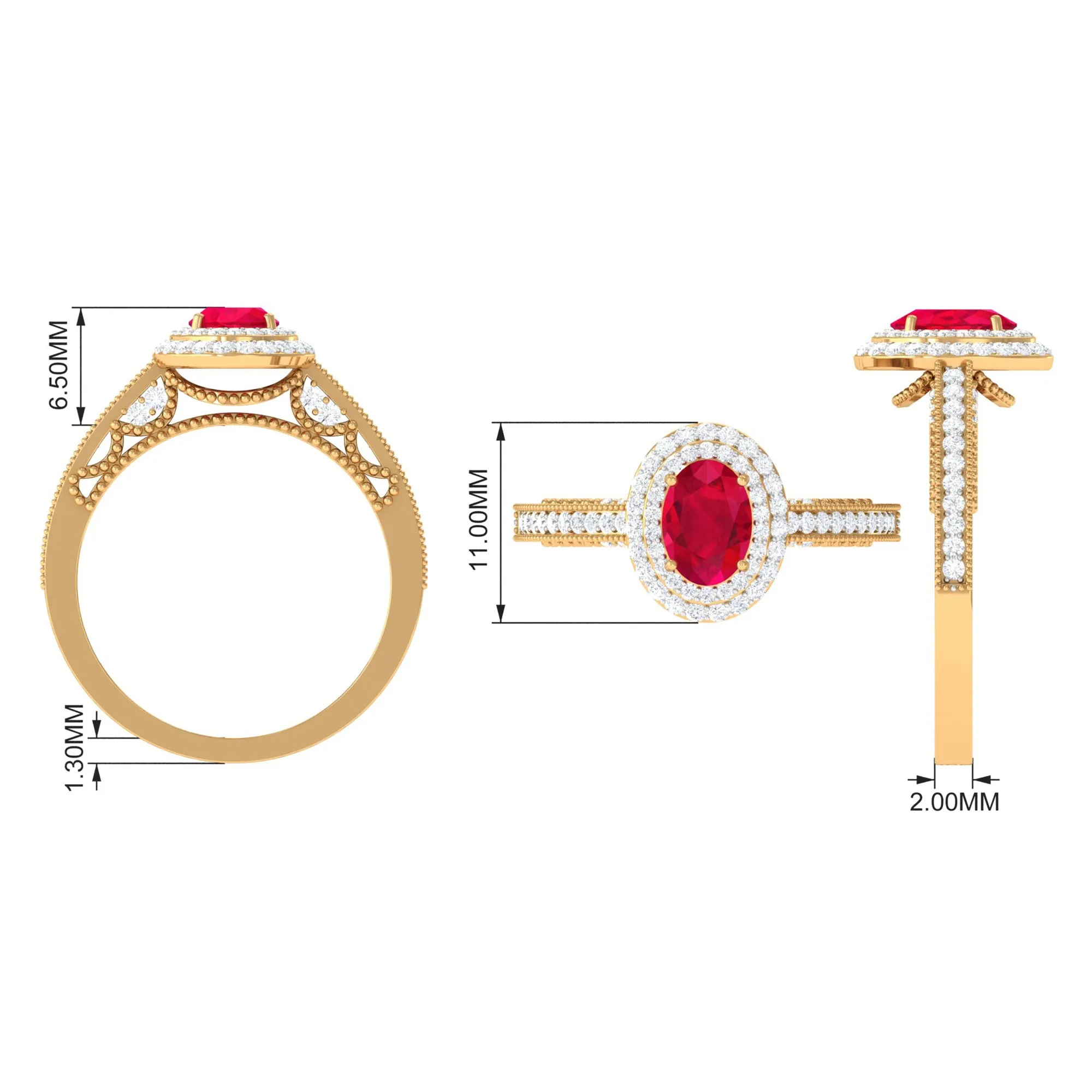 Oval Created Ruby and Diamond Double Halo Engagement Ring