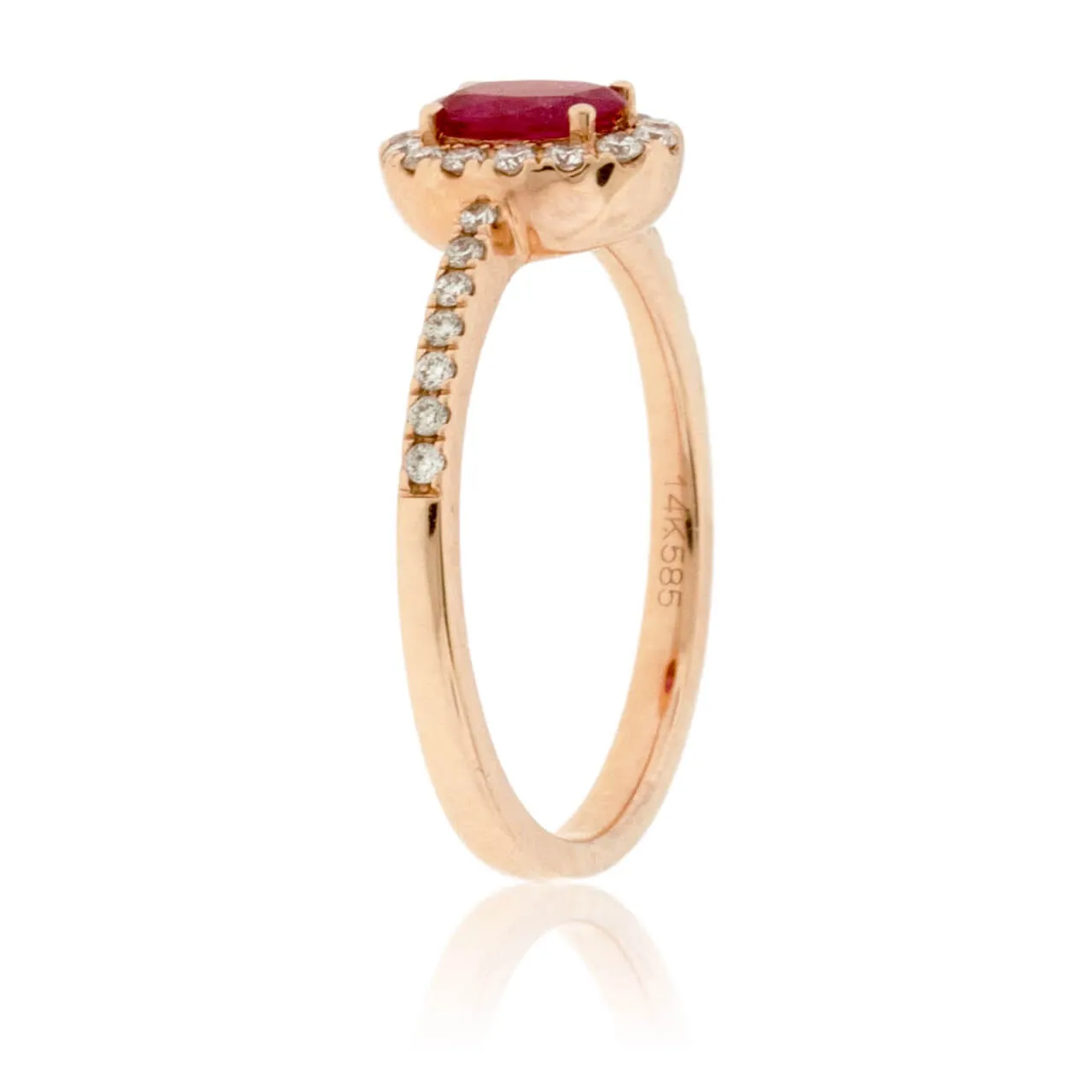 Oval Ruby and Diamond Halo Rose Gold Ring