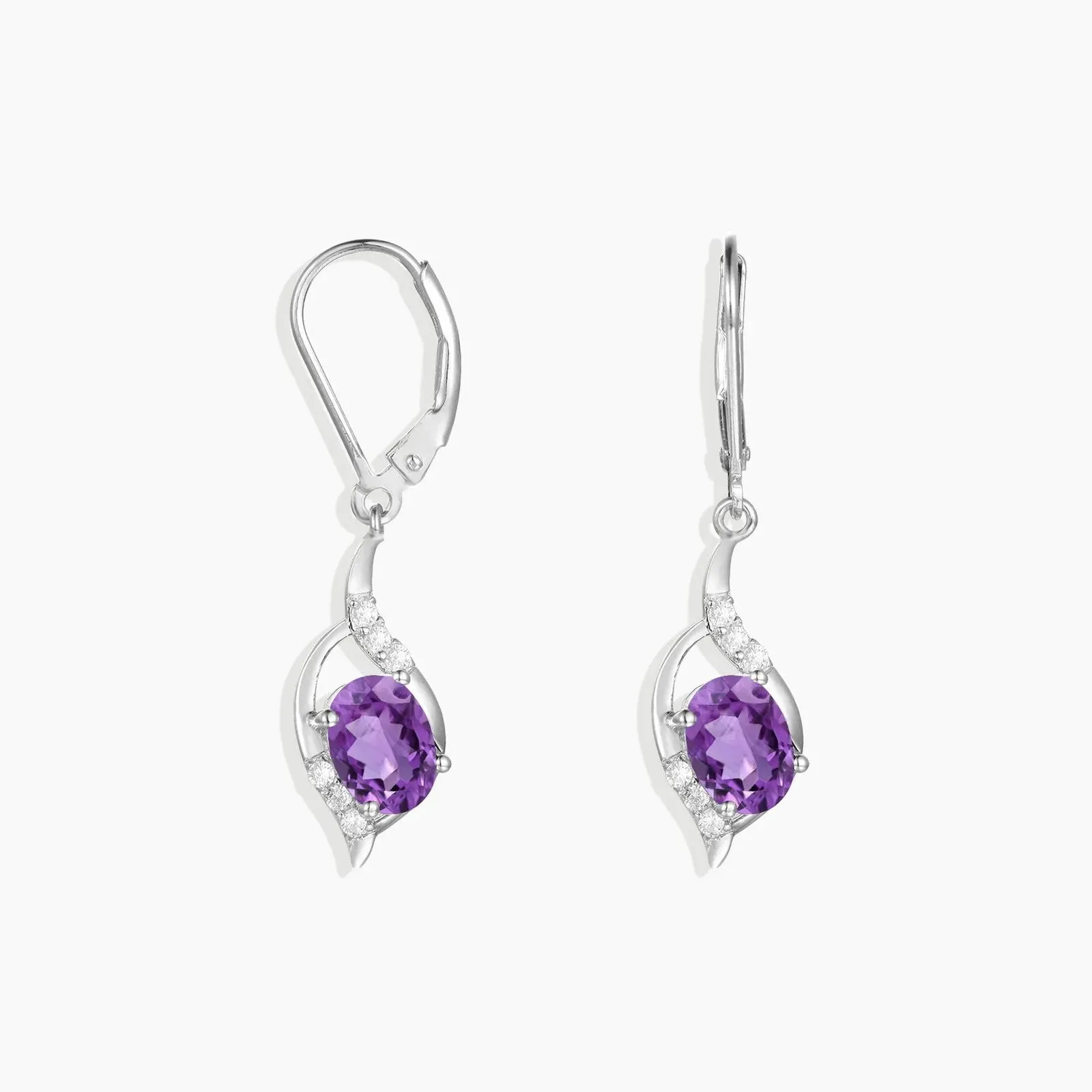 Oval Shape Amethyst Dangling Leverback Earrings in 925 Sterling Silver - Irosk Australia ®