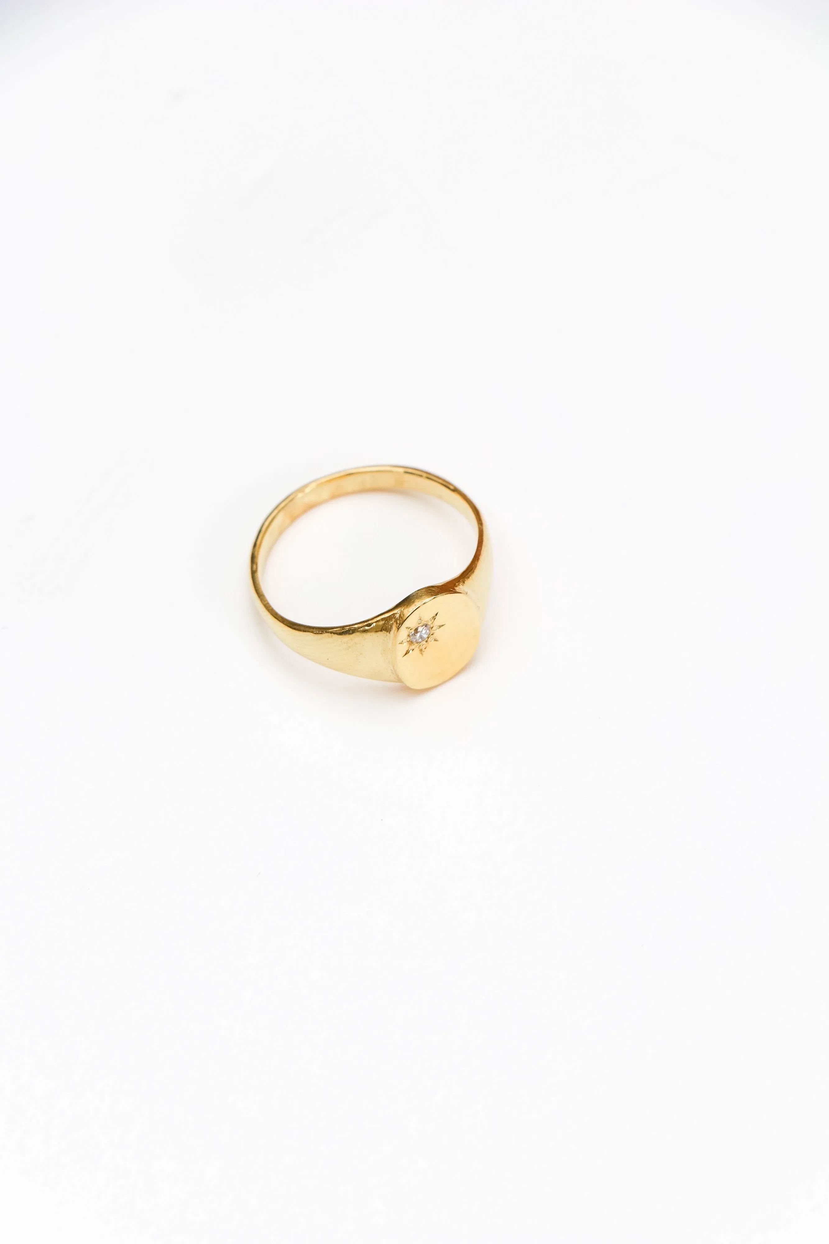 Oval Signet Ring with Diamond, Solid 14k Gold