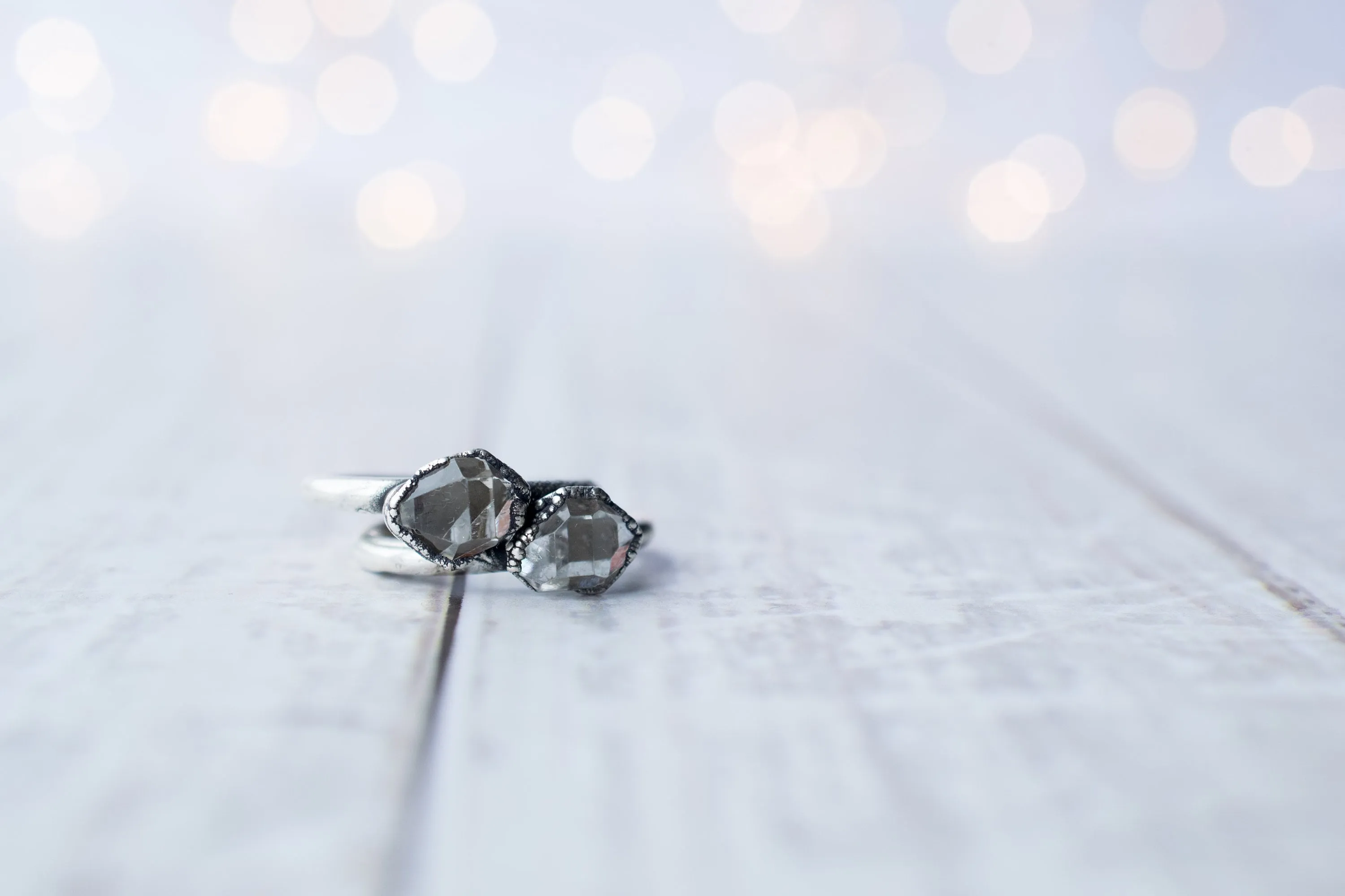 Oxidized silver raw crystal ring | Herkimer diamond ring