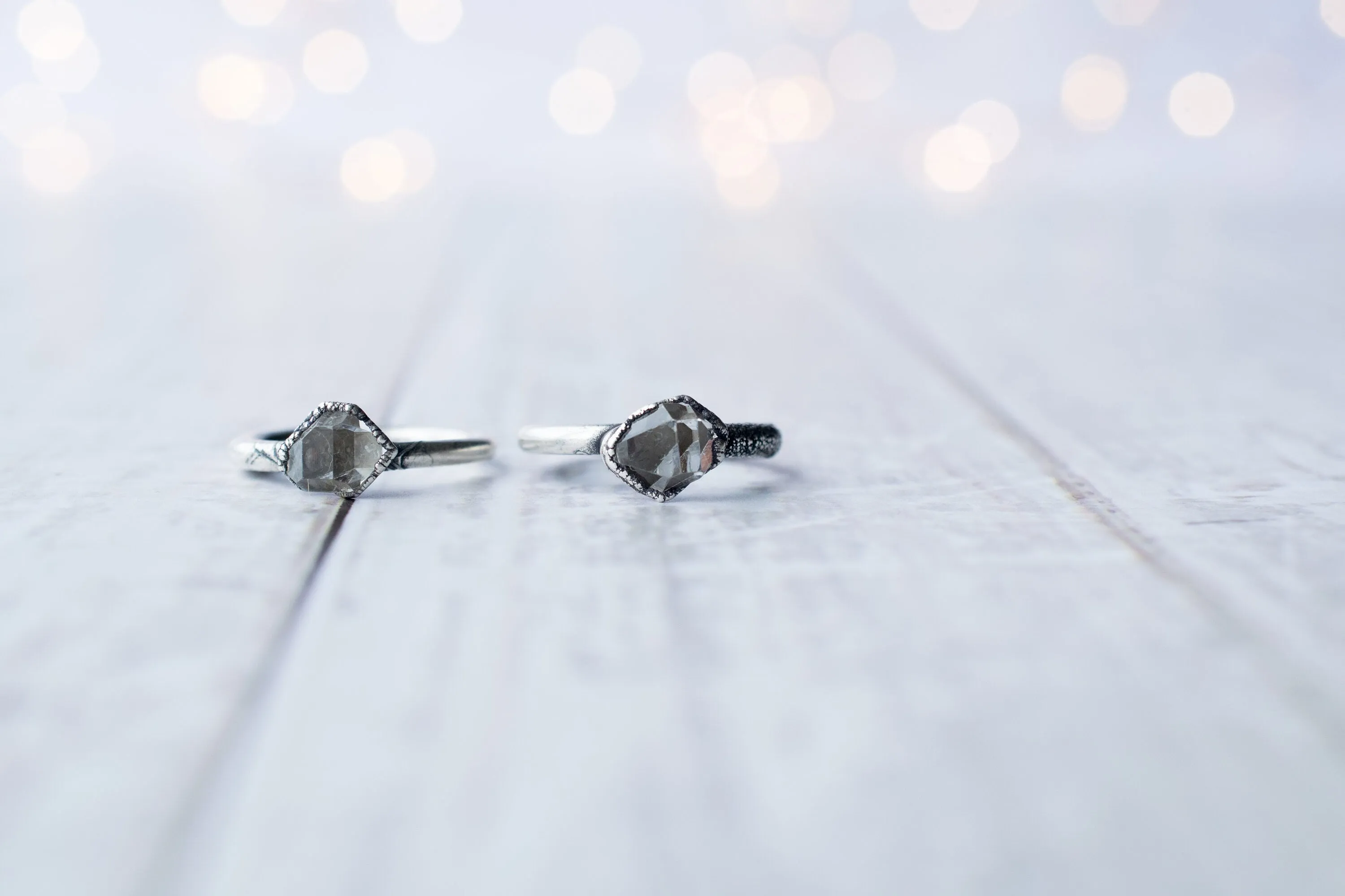 Oxidized silver raw crystal ring | Herkimer diamond ring