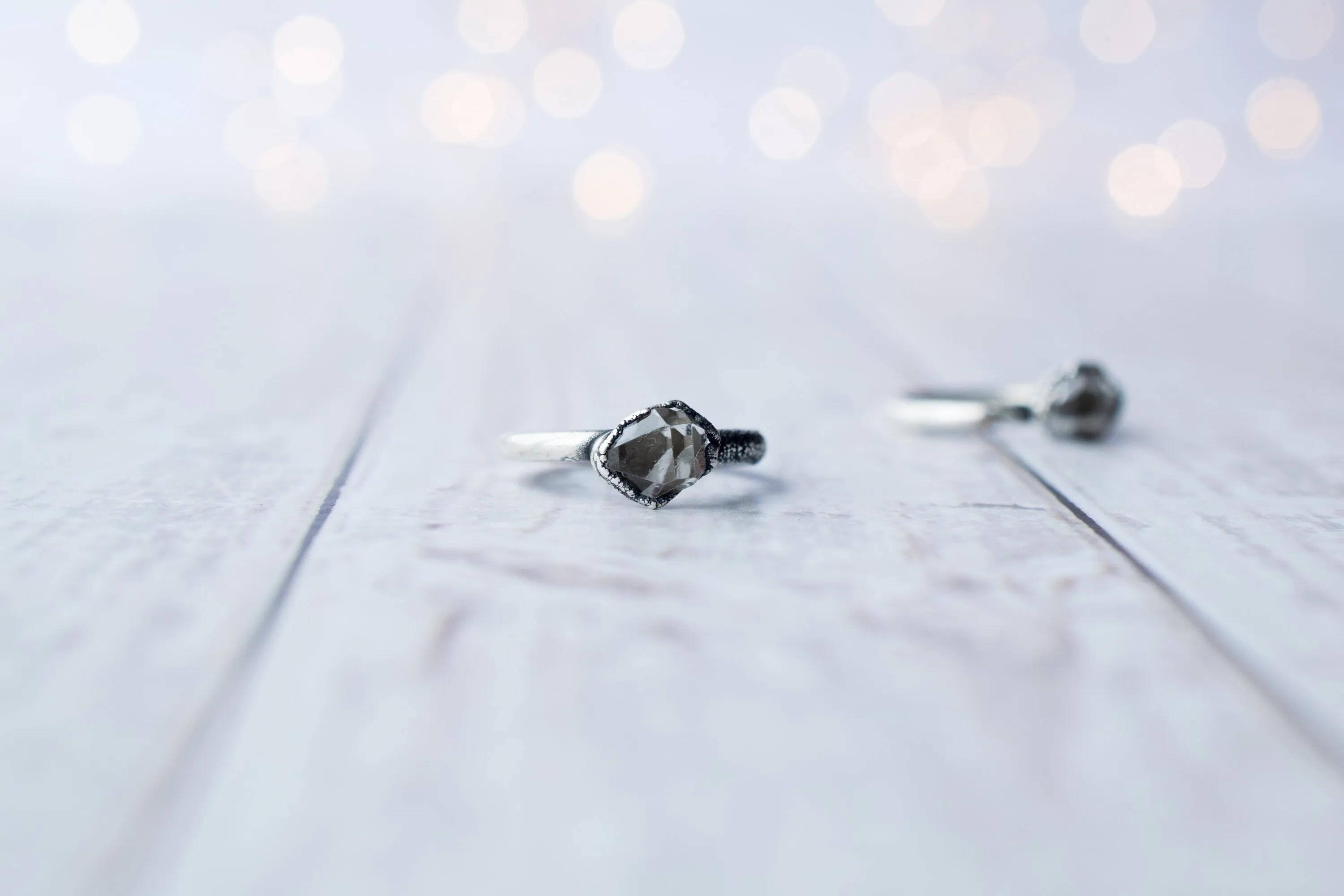 Oxidized silver raw crystal ring | Herkimer diamond ring