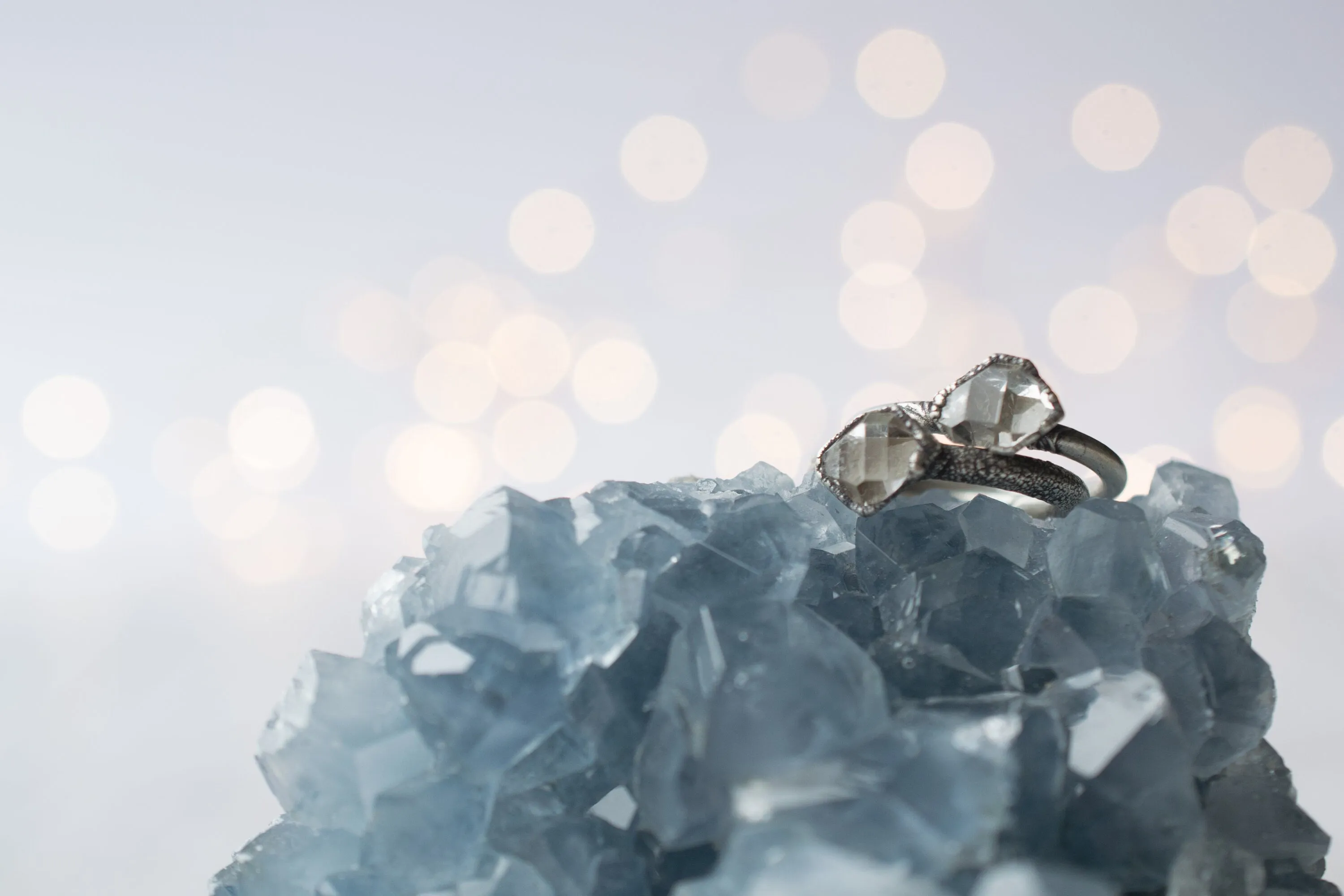 Oxidized silver raw crystal ring | Herkimer diamond ring