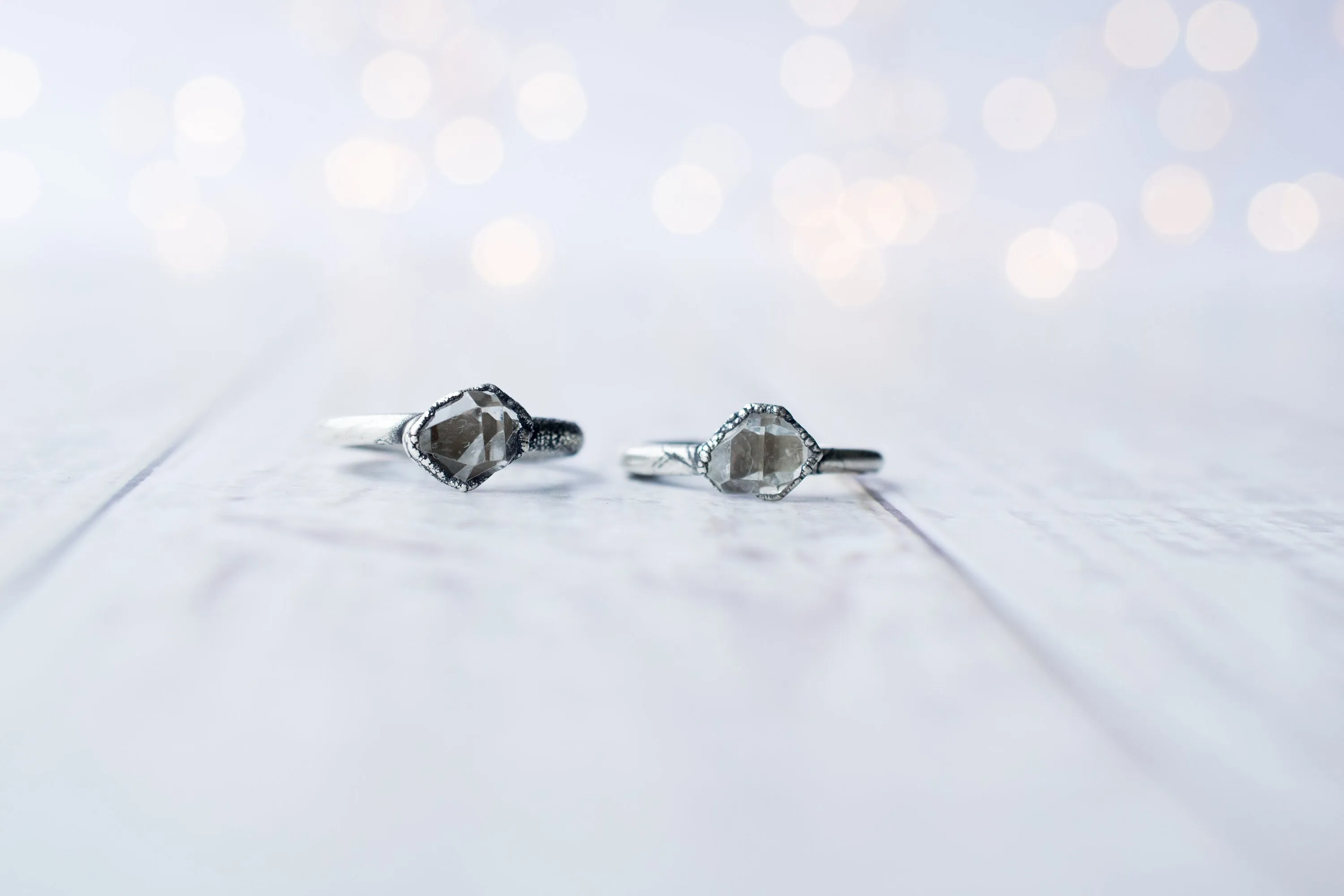 Oxidized silver raw crystal ring | Herkimer diamond ring