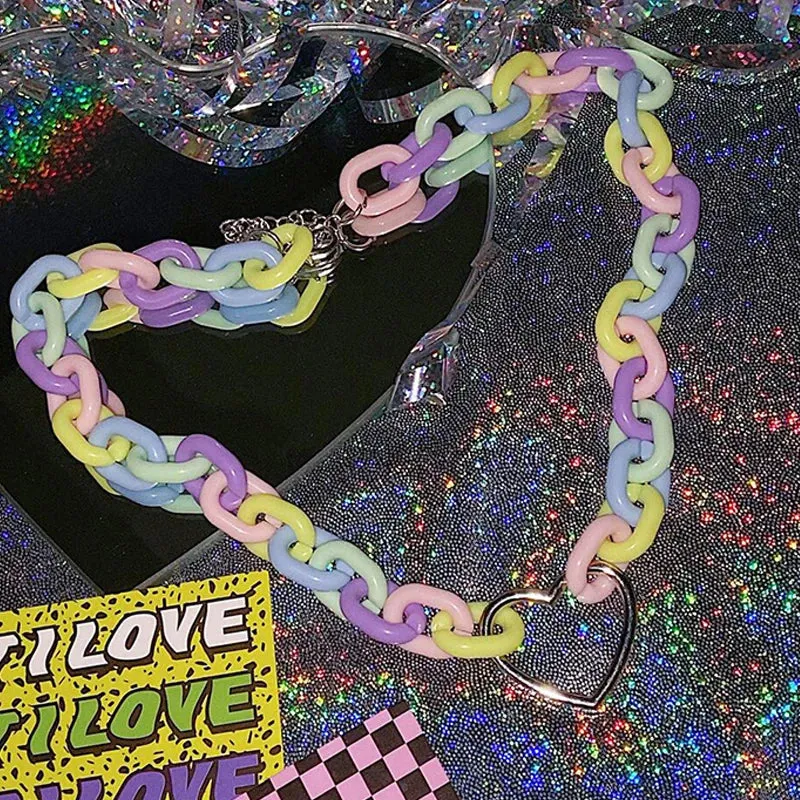 Pastel Chain Heart Collar