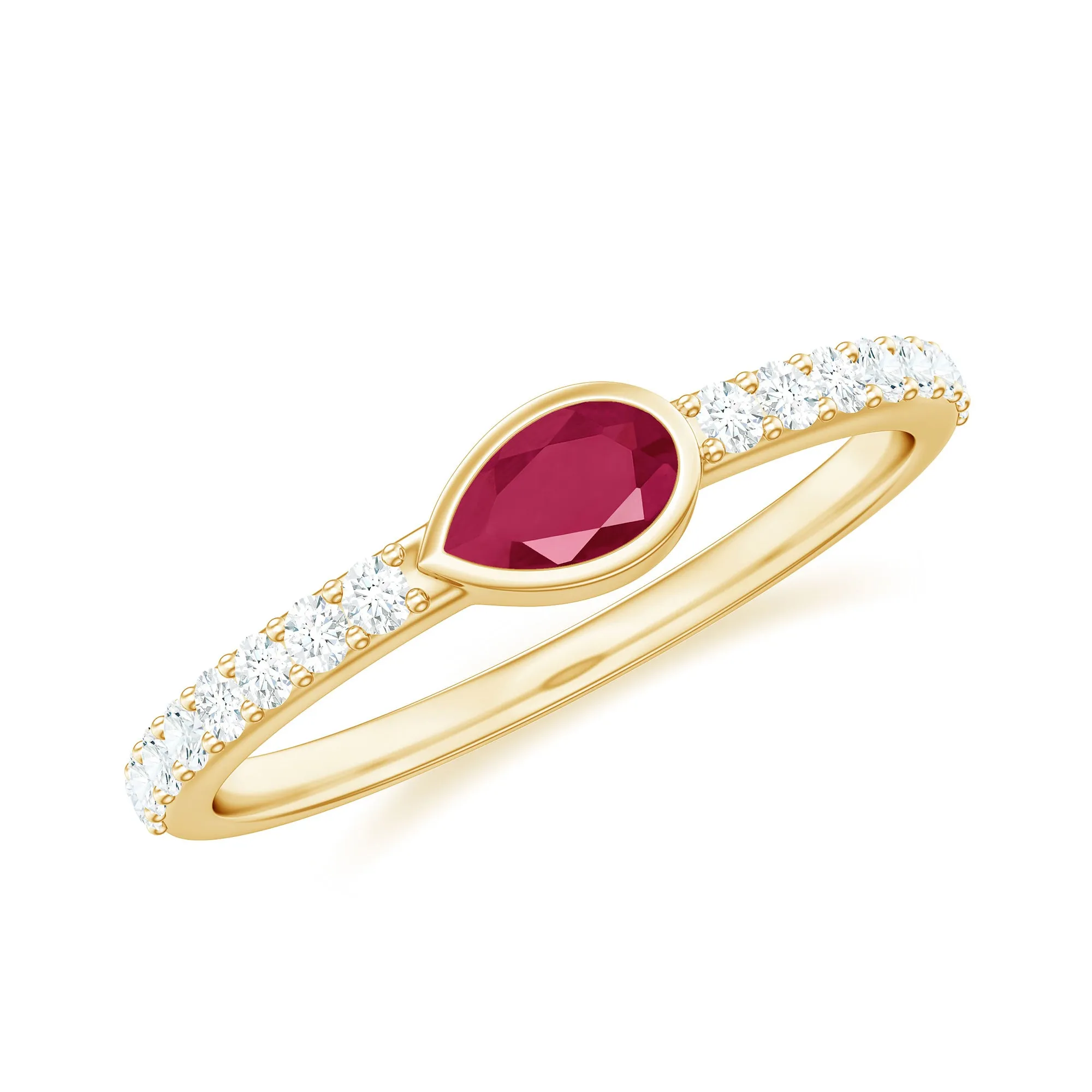 Pear Ruby East West Promise Ring with Diamond