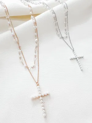 Pearl Cross Layered Necklace