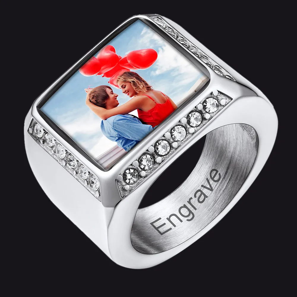 Personalized Picture Name Square Signet Ring