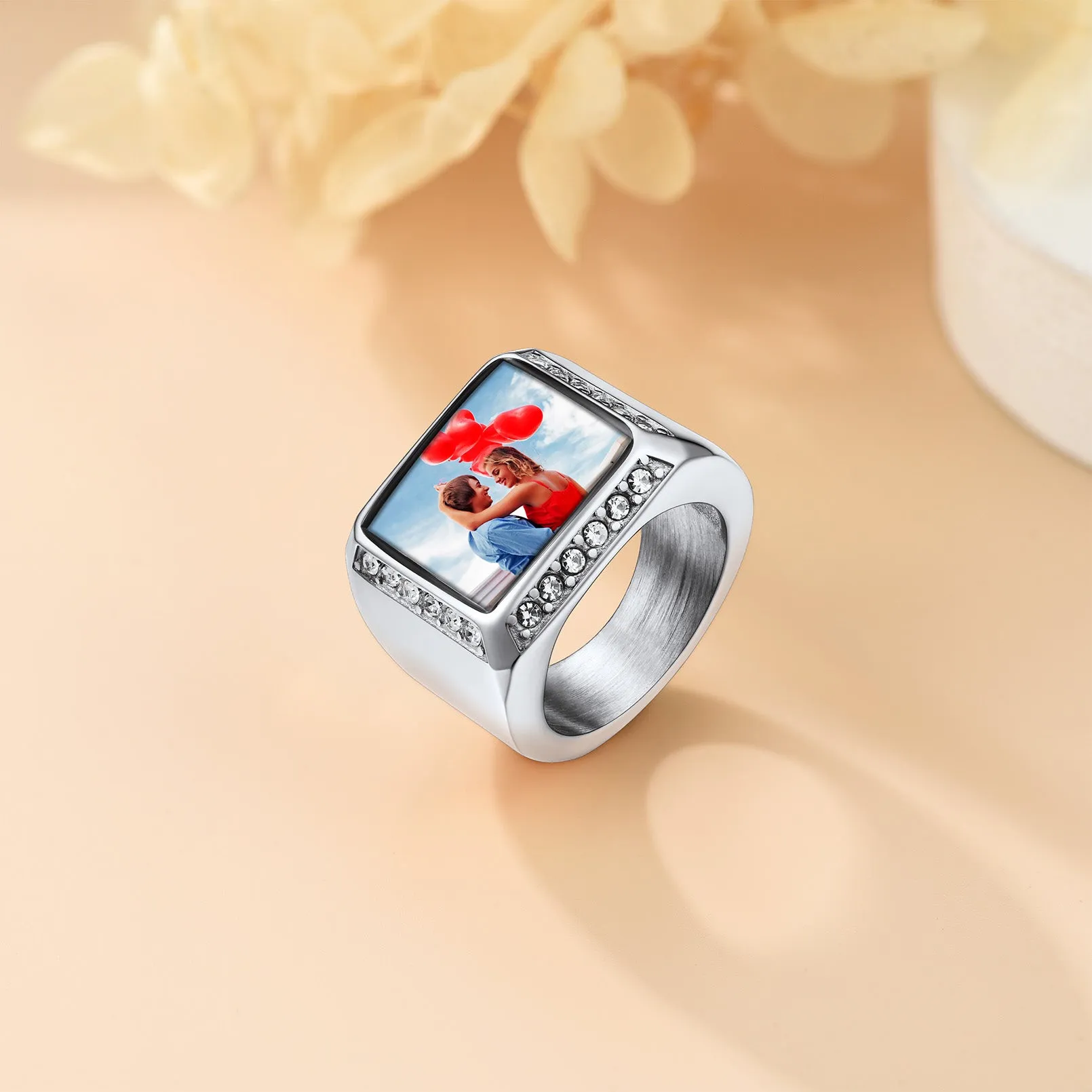 Personalized Picture Name Square Signet Ring