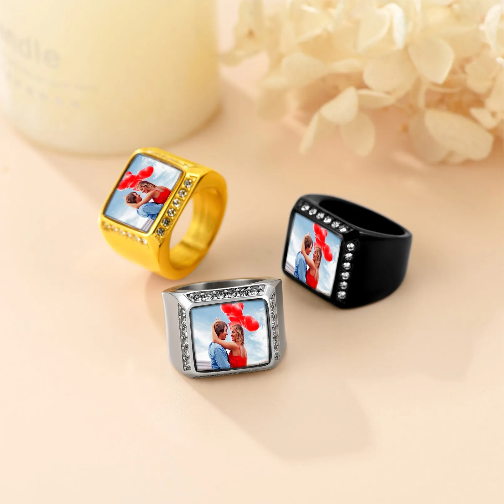 Personalized Picture Name Square Signet Ring