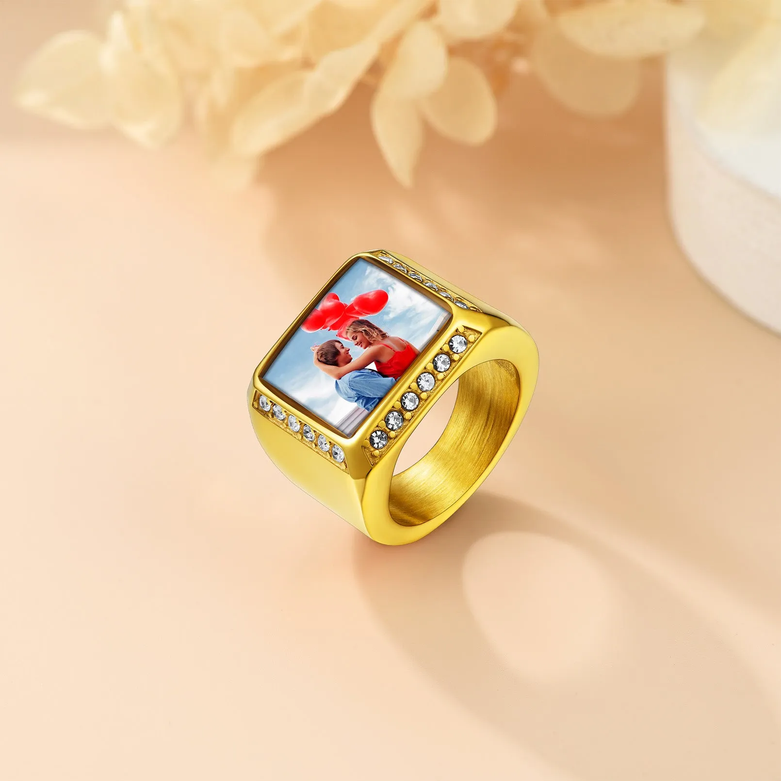 Personalized Picture Name Square Signet Ring