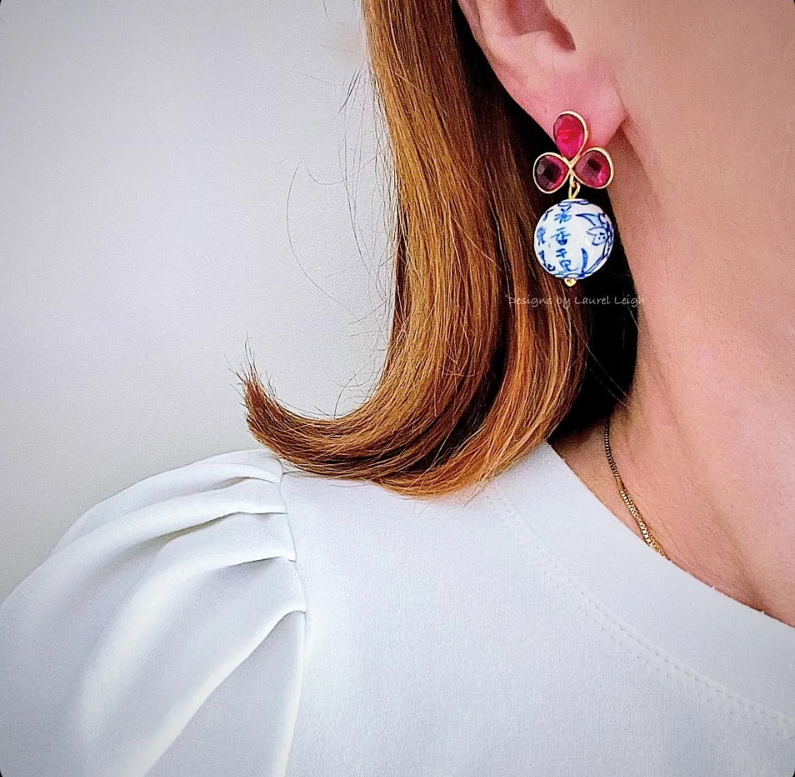 Pink Gemstone Chinoiserie Earrings