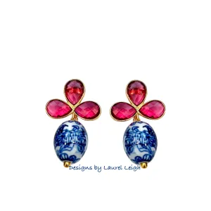 Pink Gemstone Chinoiserie Earrings