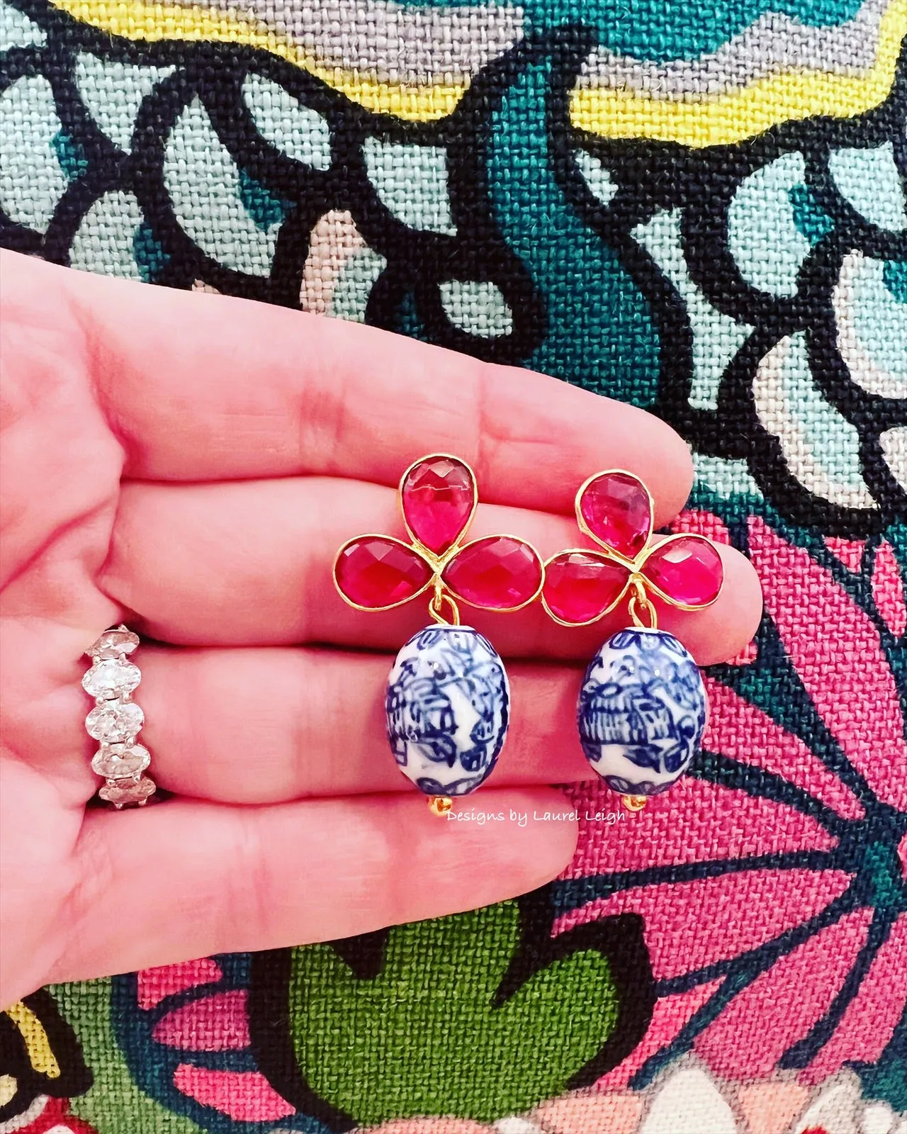 Pink Gemstone Chinoiserie Earrings