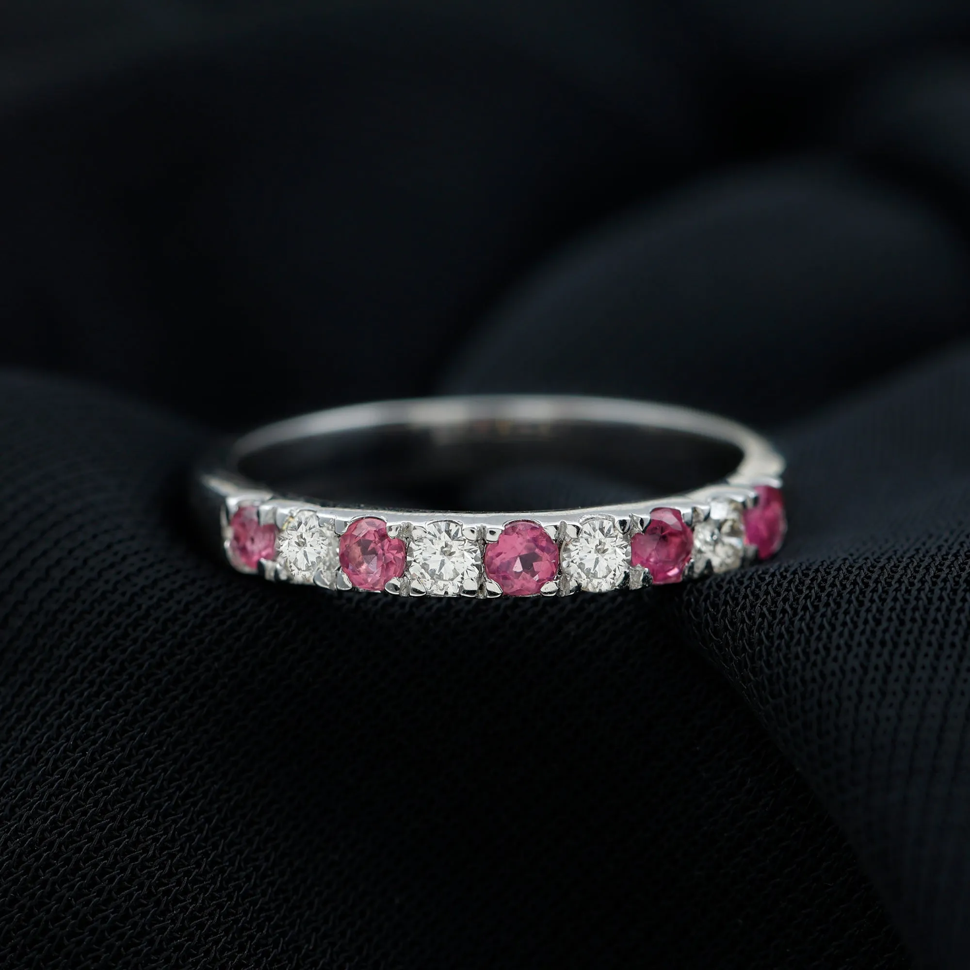 Pink Tourmaline and Diamond Nine Stone Band Ring