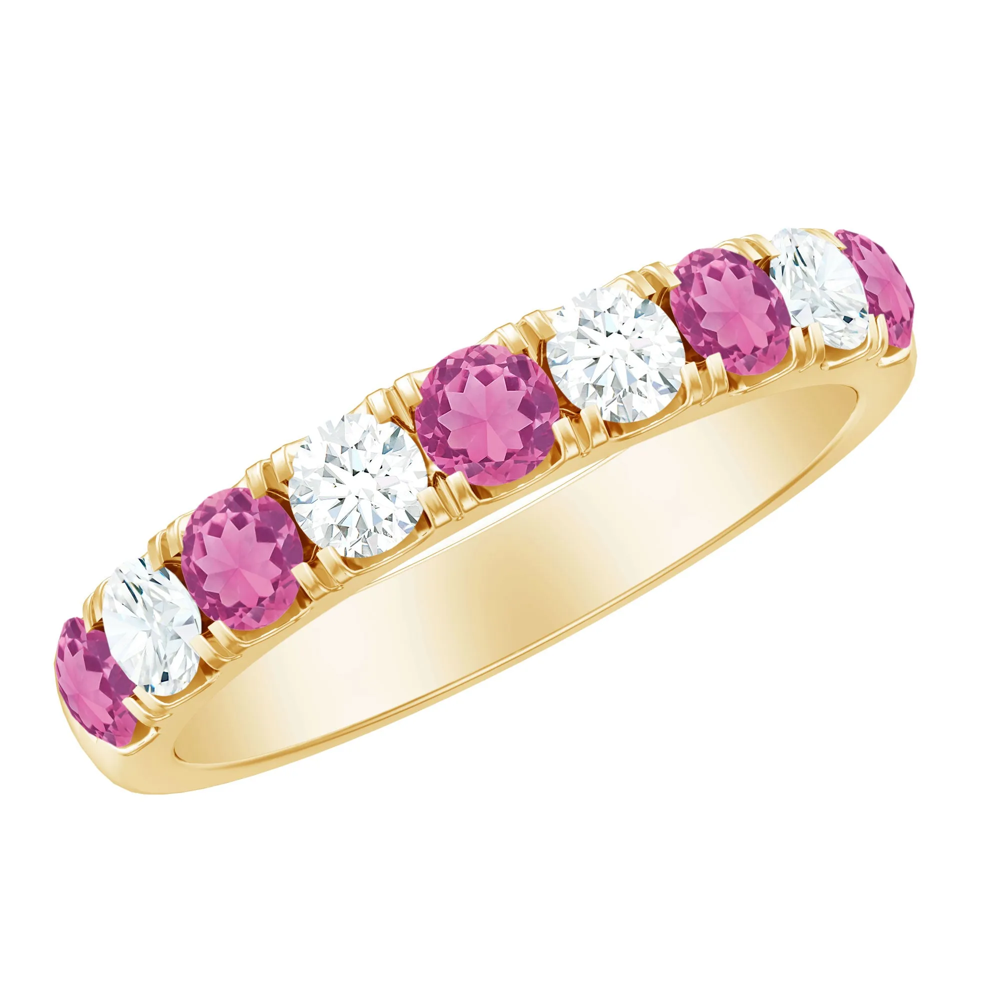 Pink Tourmaline and Diamond Nine Stone Band Ring