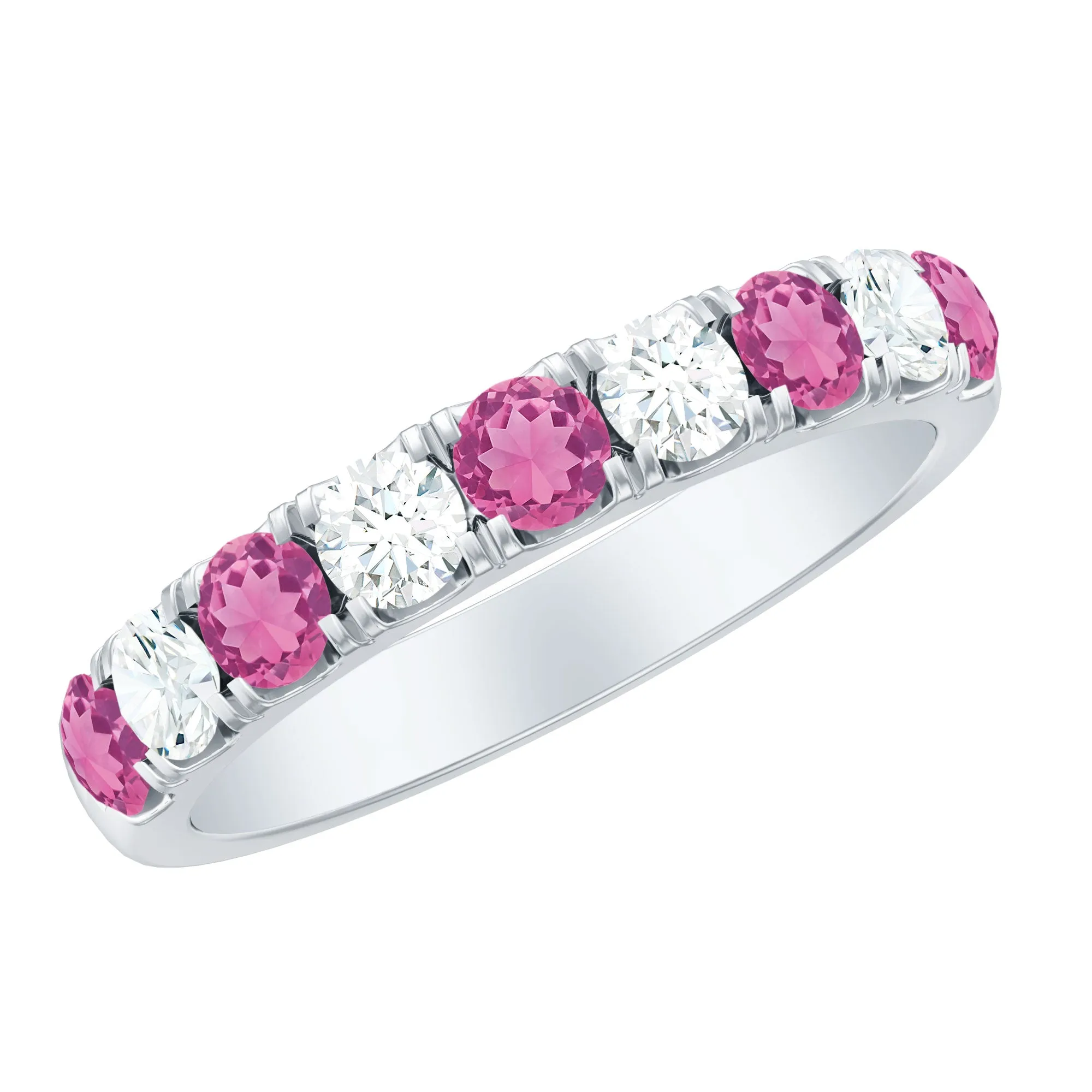 Pink Tourmaline and Diamond Nine Stone Band Ring