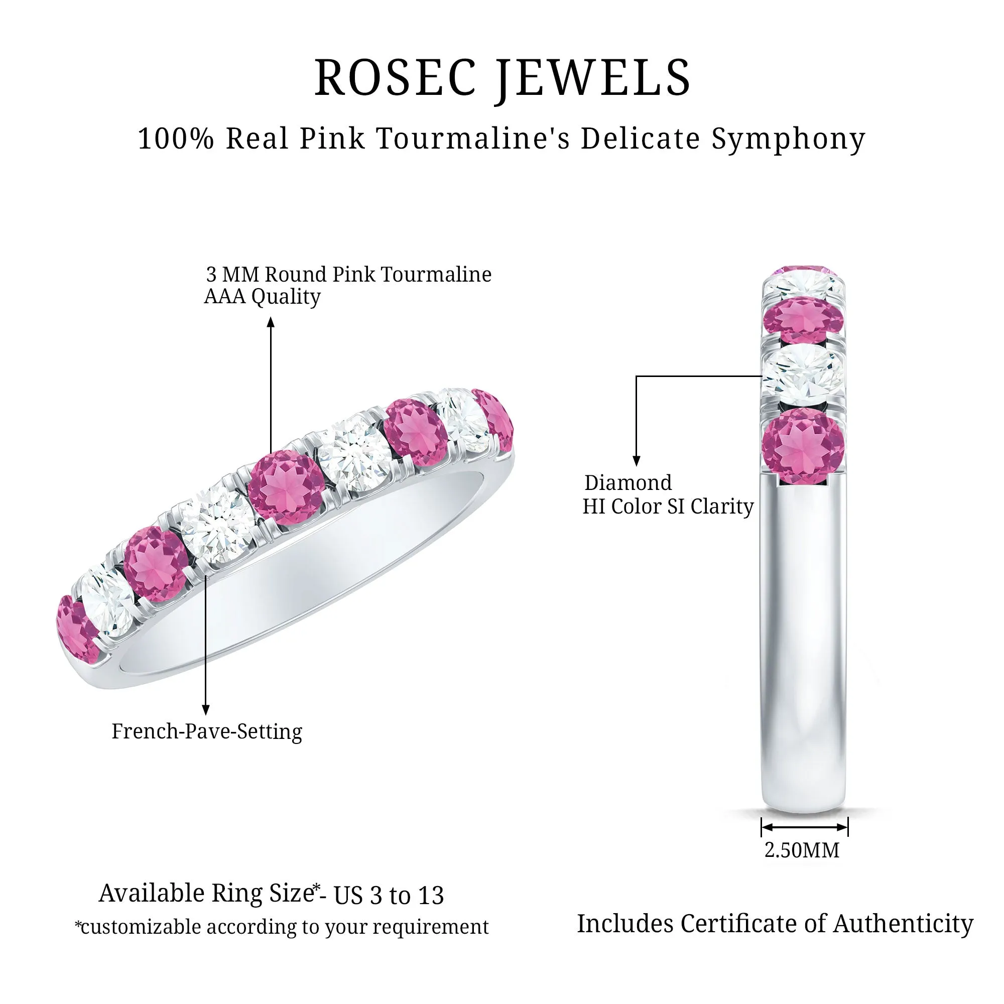 Pink Tourmaline and Diamond Nine Stone Band Ring