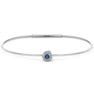 Platinum Finish Sterling Silver Round Simulated Sapphire Birth Gem Bracelet with Simulated Diamonds