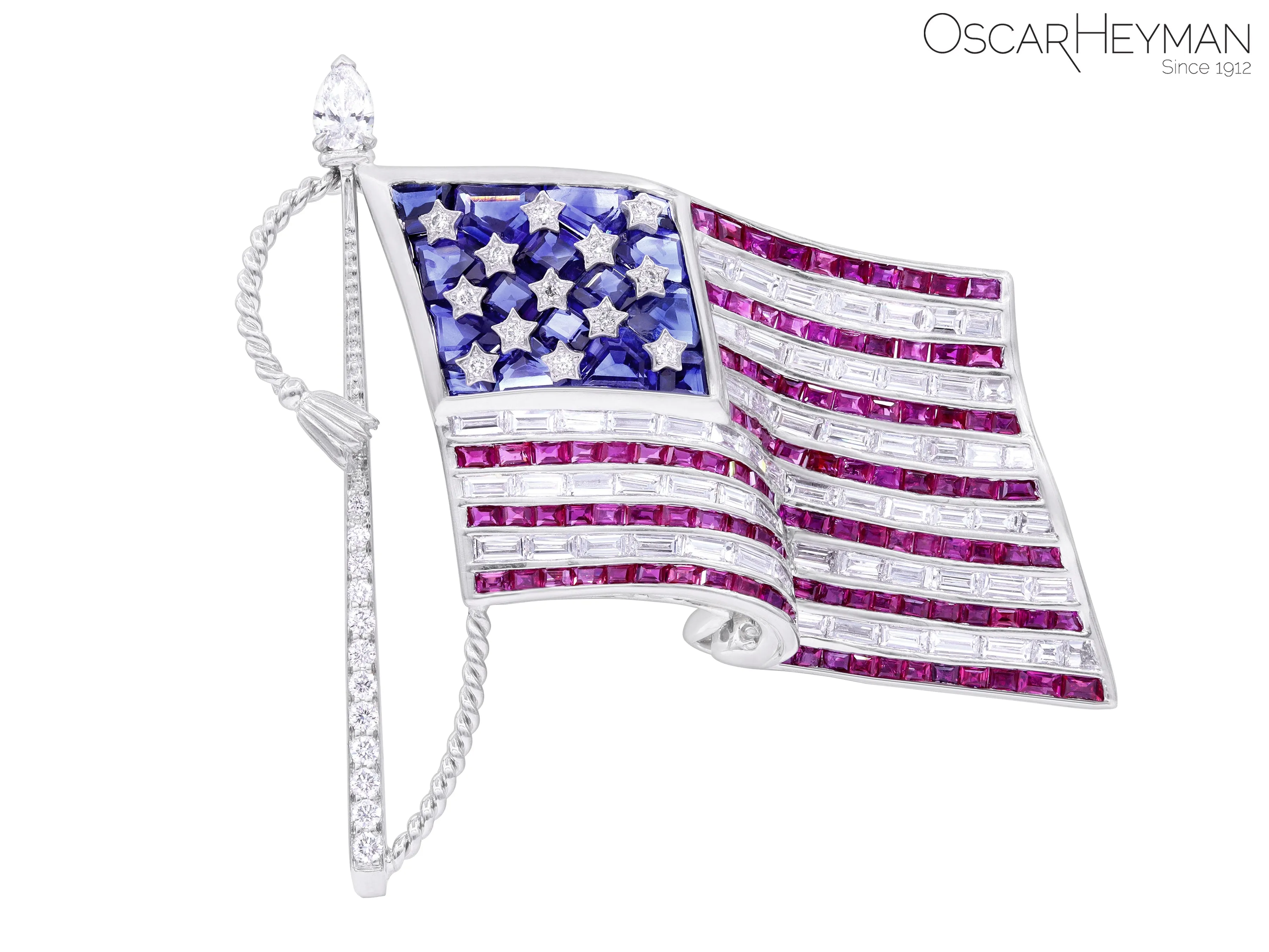 Platinum Ruby, Diamond, Sapphire American Flag Pin