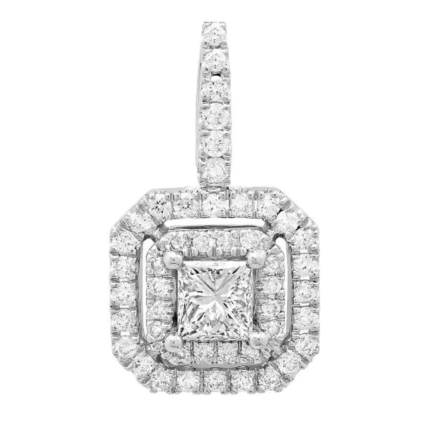 Princess Solitaire Halo Pendant (1.37 ct Diamonds) in White Gold