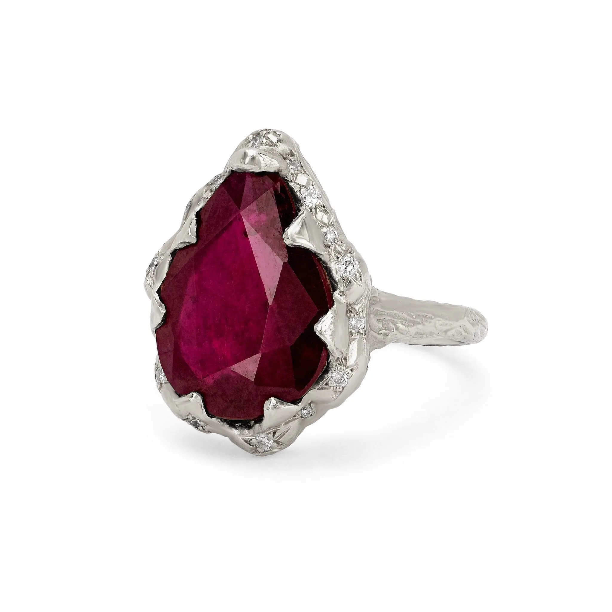 Queen Water Drop Natural Ruby Ring with Sprinkled Diamonds