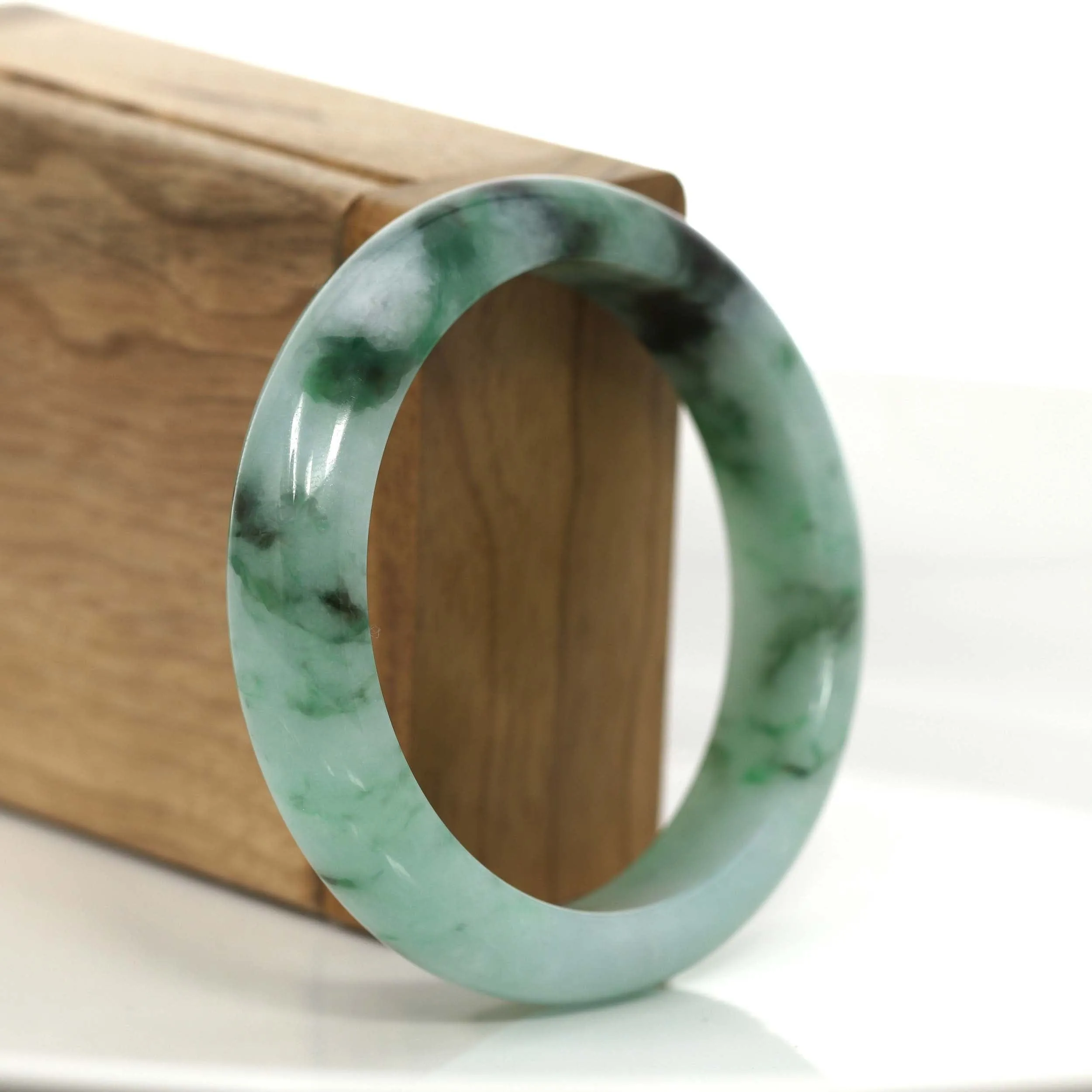 "Princess Half Round" Genuine Burmese Forest Green Jadeite Jade Bangle Bracelet (56.23 mm) #706