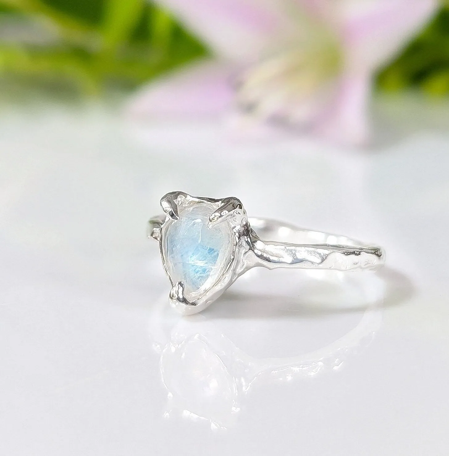 Rainbow Moonstone ring in Sterling Silver