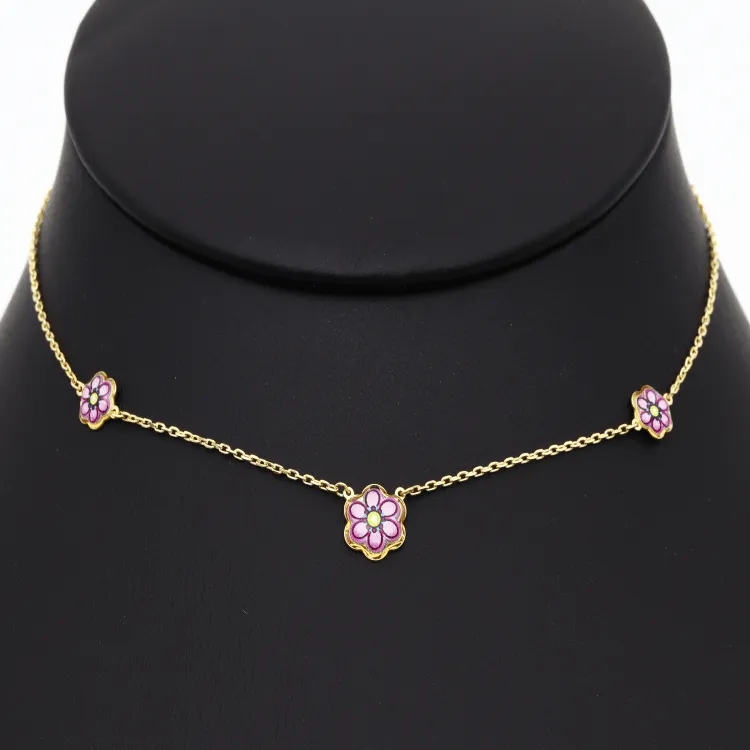 Real Gold Choker Flower Necklace 1883/1 N1281