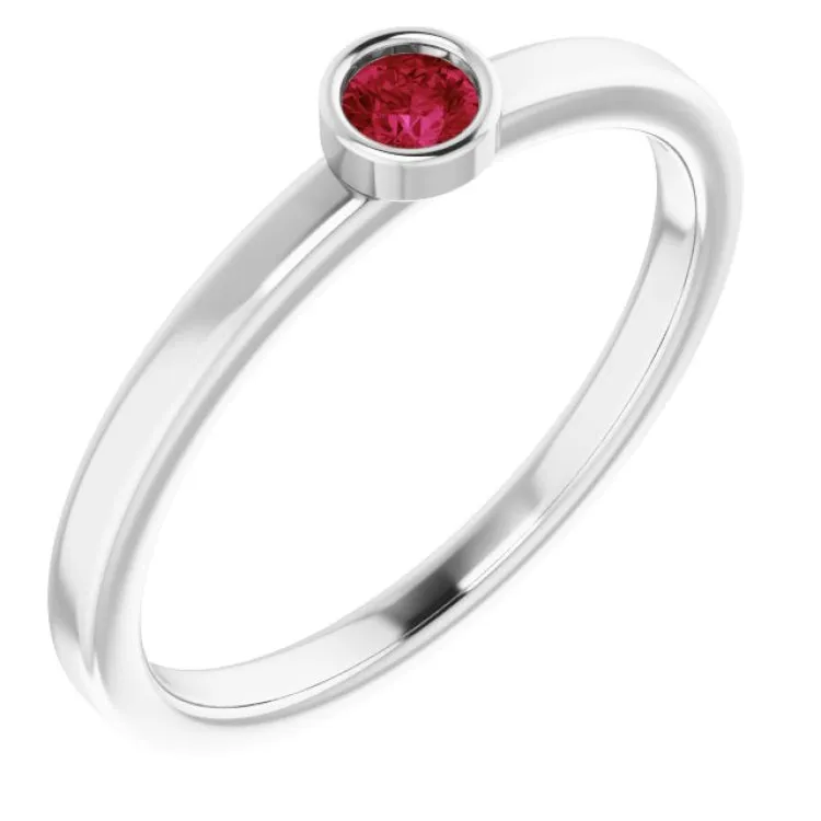 Rhodium-Plated Sterling Silver 3 mm Lab-Grown Ruby Ring