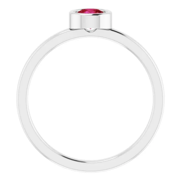 Rhodium-Plated Sterling Silver 4.5 mm Natural Ruby Ring