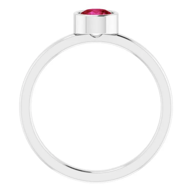 Rhodium-Plated Sterling Silver 5 mm Imitation Ruby Ring