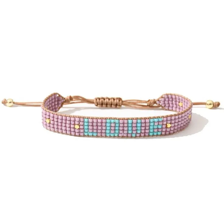 Rice Bead Braided Bracelet Love Lilac-Turquoise