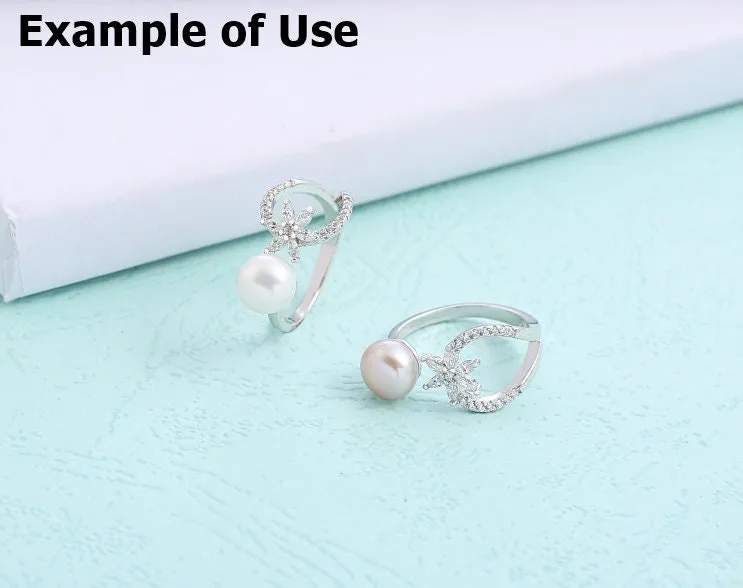 Ring Blank Pearl Setting 8mm 925 Solid Sterling Silver White Gold Bezel Flower Cup Adjustable For One Bead DIY Jewelry Finding Wholesale 1pc