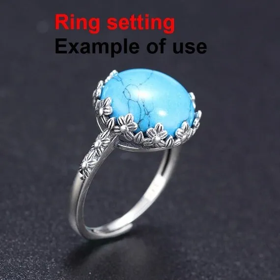 Ring Setting Blank Bezel 13x13mm 1pc 2.2g 925 Sterling Silver Adjustable for 1 Round Shape Cabochon Cameo Many Prongs Wholesale Available