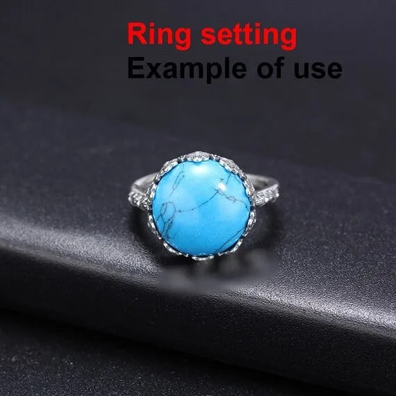 Ring Setting Blank Bezel 13x13mm 1pc 2.2g 925 Sterling Silver Adjustable for 1 Round Shape Cabochon Cameo Many Prongs Wholesale Available