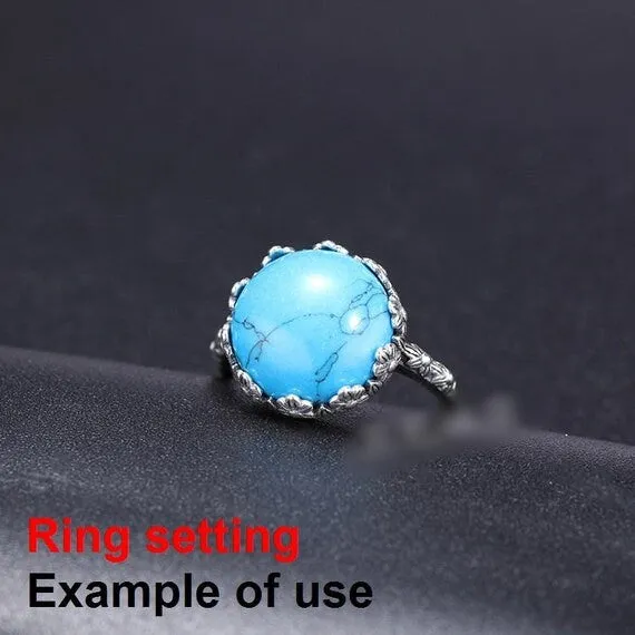 Ring Setting Blank Bezel 13x13mm 1pc 2.2g 925 Sterling Silver Adjustable for 1 Round Shape Cabochon Cameo Many Prongs Wholesale Available