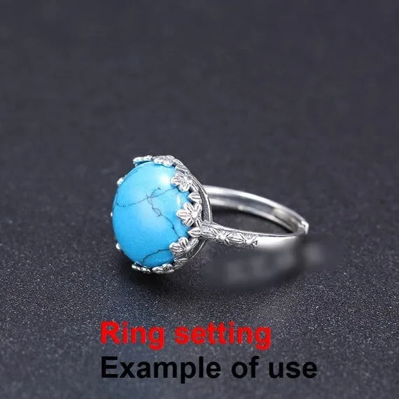 Ring Setting Blank Bezel 13x13mm 1pc 2.2g 925 Sterling Silver Adjustable for 1 Round Shape Cabochon Cameo Many Prongs Wholesale Available