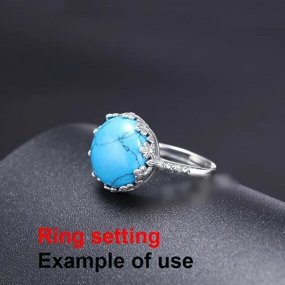 Ring Setting Blank Bezel 13x13mm 1pc 2.2g 925 Sterling Silver Adjustable for 1 Round Shape Cabochon Cameo Many Prongs Wholesale Available