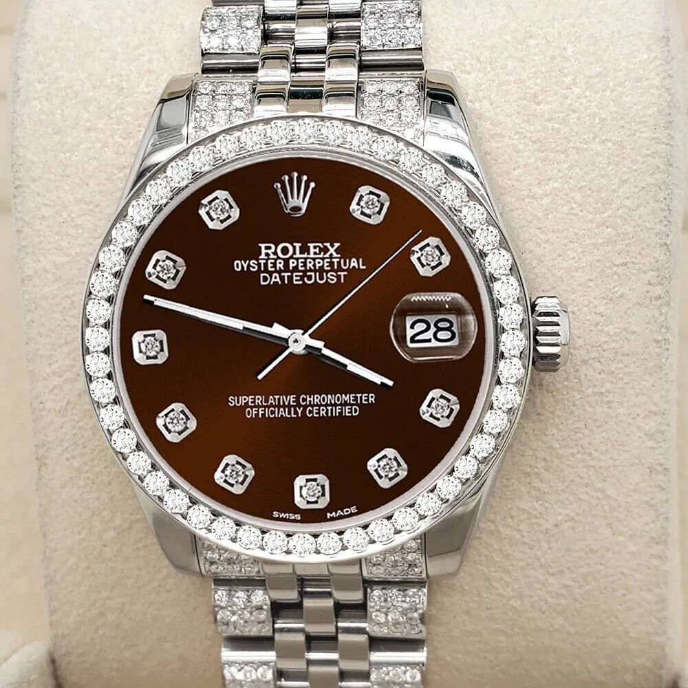 Rolex Datejust 31mm 3.30ct Diamond Bezel/Bracelet/Chocolate Dial Watch  TFJ-142508200