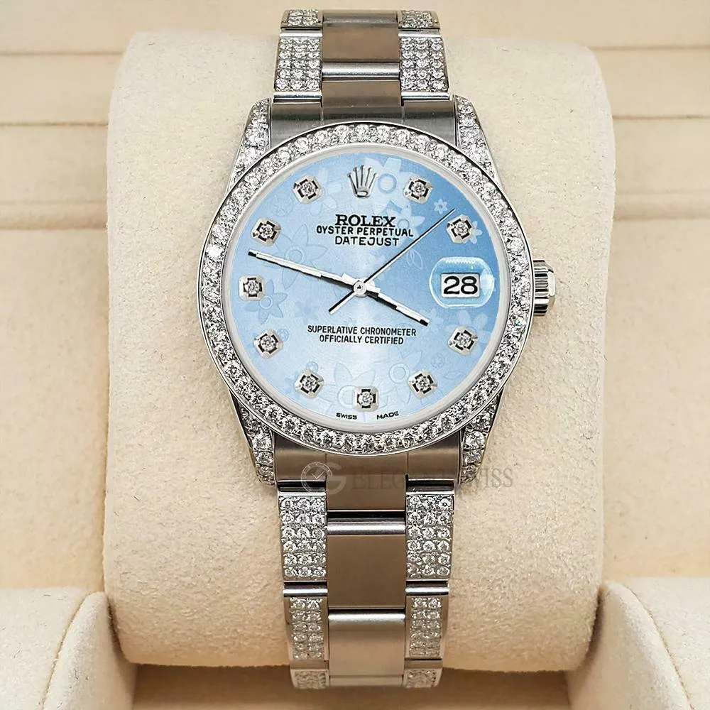 Rolex Datejust 31mm 3.5ct Diamond Bezel/Lugs/Bracelet/Blue Floral Dial Watch TFJ-142508819