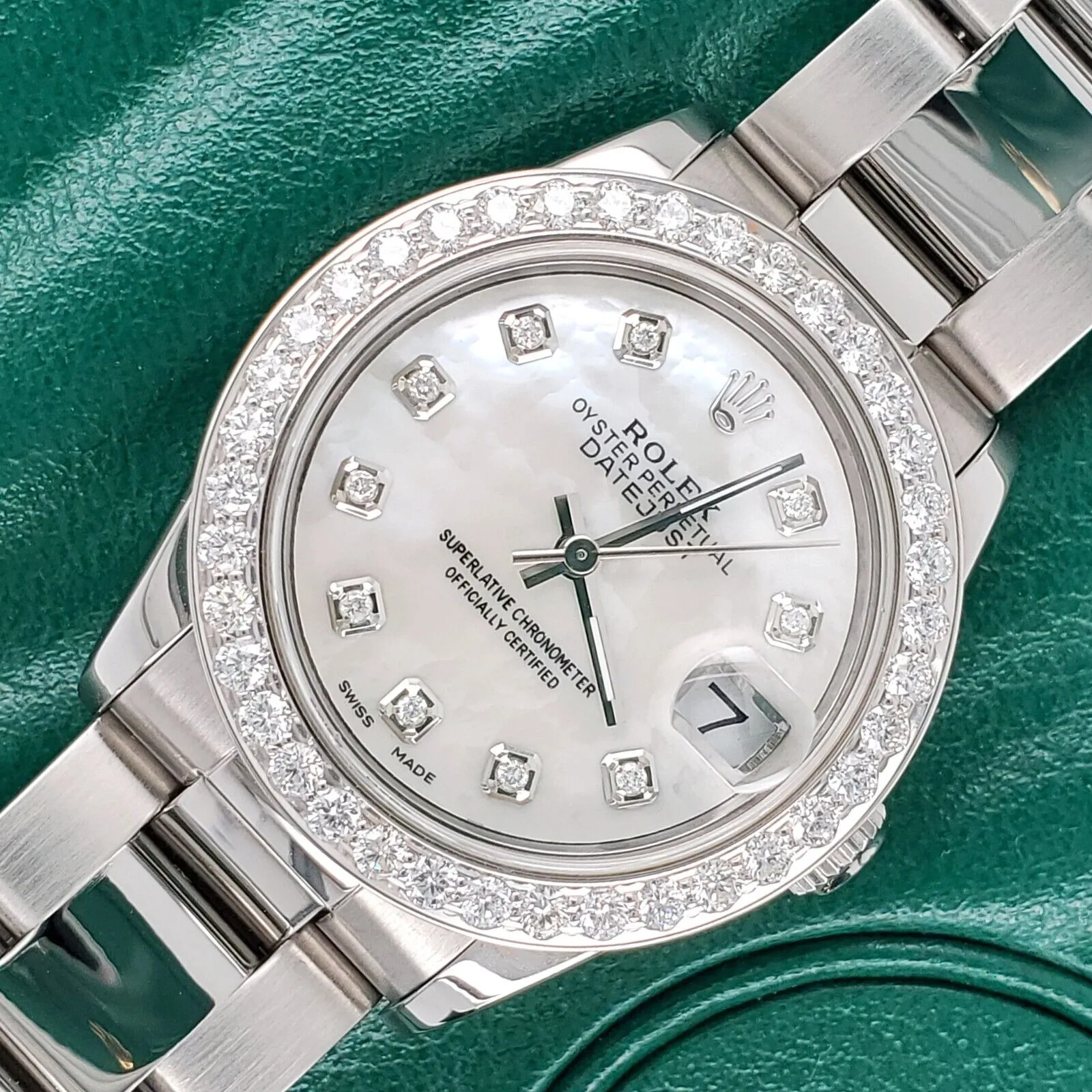 Rolex Datejust Midsize 31mm 1.52ct Bezel/White MOP Diamond Dial Oyster Watch TFJ-142507878