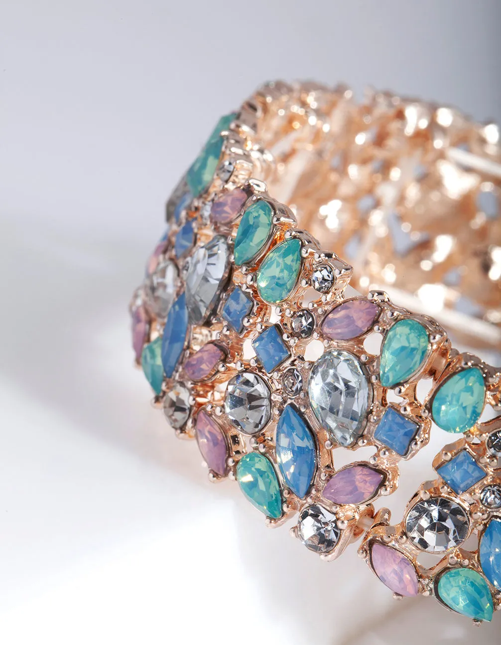 Rose Gold Cluster Stone Stretch Bangle